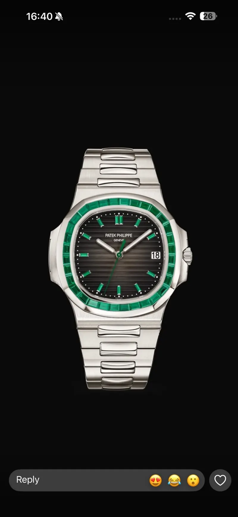 Patek Philippe Nautilus 5711 White Gold Emerald, White gold, Grey gradient dial, Emerald baguette bezel