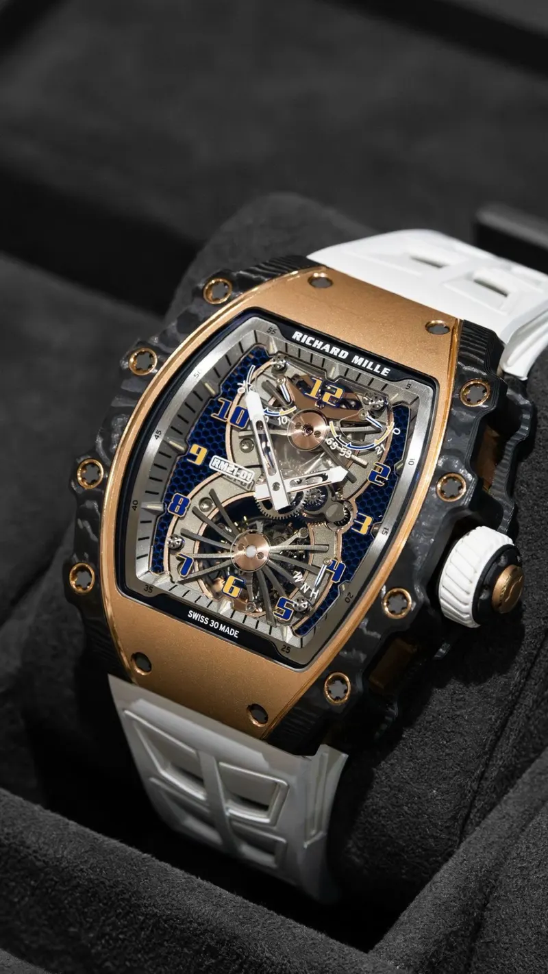 Richard Mille RM 21-01 Aerodyne Tourbillon, 5N red gold case with Carbon TPT exoskeleton, White strap, Manual tourbillon